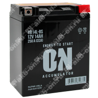 Аккумулятор мотоциклетный 12В 14Ач ON AGM обратной полярности YB14L-BS