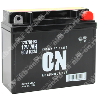 Аккумулятор мотоциклетный 12В 7Ач ON AGM обратной полярности 12N7BL-BS