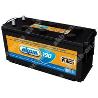 Аккумулятор автомобильный 12В 190Ач АКОМ с переходником прямой полярности