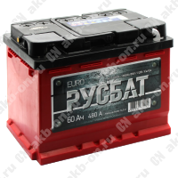 Аккумулятор автомобильный 12В 60Ач РусБат обратной полярности 