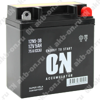 Аккумулятор мотоциклетный 12В 5Ач ON AGM обратной полярности 12N5-3B