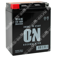 Аккумулятор мотоциклетный 12В 14Ач ON AGM прямой полярности YB14-BS
