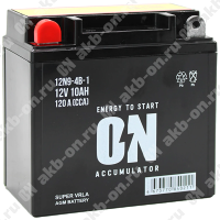 Аккумулятор мотоциклетный 12В 10Ач ON AGM прямой полярности 12N9-4B-1