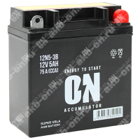 Аккумулятор мотоциклетный 12В 5Ач ON AGM обратной полярности 12N5-3B