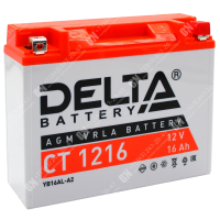 Аккумулятор мотоциклетный 12В 16Ач Delta CT AGM обратной полярности YB16AL-A2