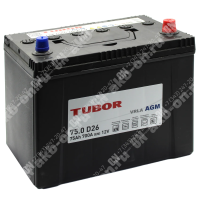 Аккумулятор автомобильный 12В 75Ач TUBOR Asia AGM обратной полярности 