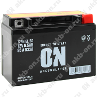 Аккумулятор мотоциклетный 12В 6,5Ач ON AGM обратной полярности 12N6.5L-BS 