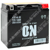 Аккумулятор мотоциклетный 12В 14Ач ON AGM обратной полярности YTX14L-BS