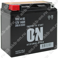 Аккумулятор мотоциклетный 12В 14Ач ON AGM прямой полярности YTX14-BS