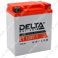 Аккумулятор мотоциклетный 12В 7Ач Delta CT AGM обратной полярности YTX7L-BS