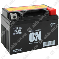Аккумулятор мотоциклетный 12В 4Ач ON AGM обратной полярности YTX4L-BS
