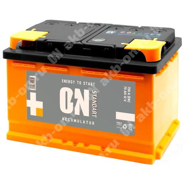 Аккумулятор автомобильный 12В 75Ач ON Standart прямой полярности