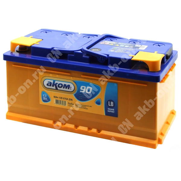 Аккумулятор автомобильный 12В 90Ач АКОМ обратной полярности  низ.