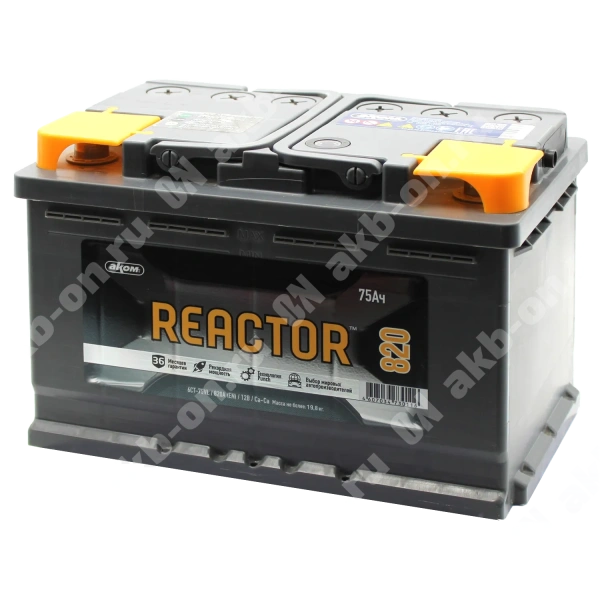 Аккумулятор автомобильный 12В 75Ач Реактор прямой полярности