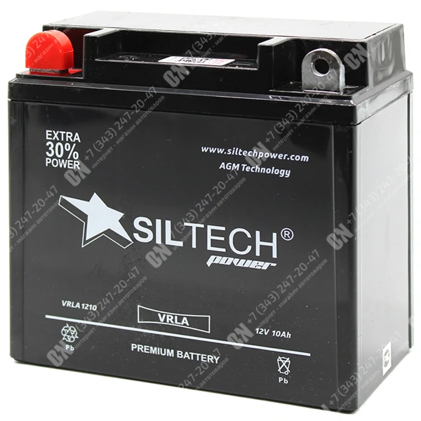 Аккумулятор мотоциклетный 12В 10Ач SILTECH AGM прямой полярности 12N9-3B