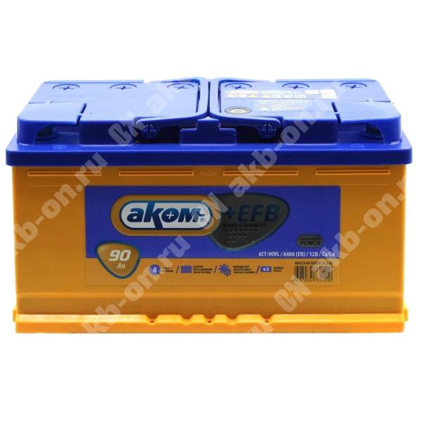 Аккумулятор автомобильный 12В 90Ач АКОМ +EFB прямой полярности