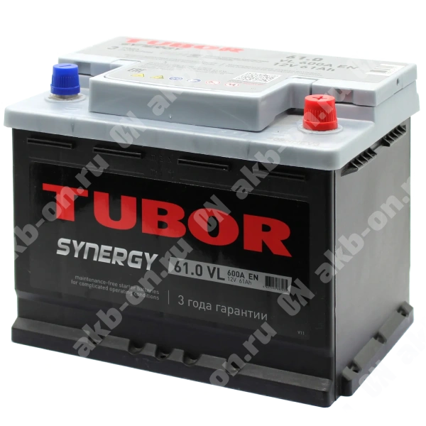 Аккумулятор автомобильный 12В 61Ач TUBOR SYNERGY обратной полярности