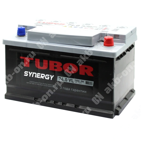 Аккумулятор автомобильный 12В 74Ач TUBOR SYNERGY обратной полярности низ.