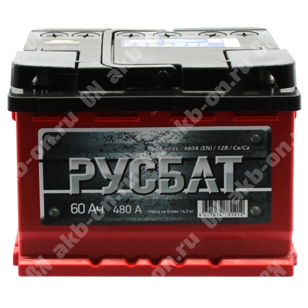 Аккумулятор автомобильный 12В 60Ач РусБат прямой полярности