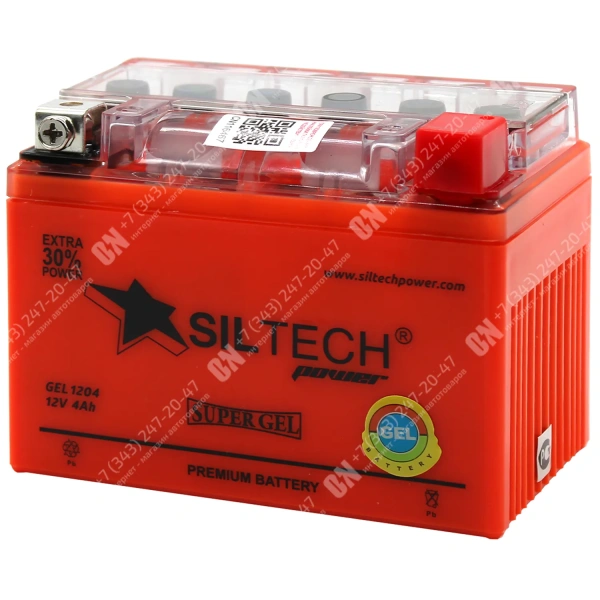 Аккумулятор мотоциклетный 12В 4 SILTECH GEL обратной полярности YTX4L-BS