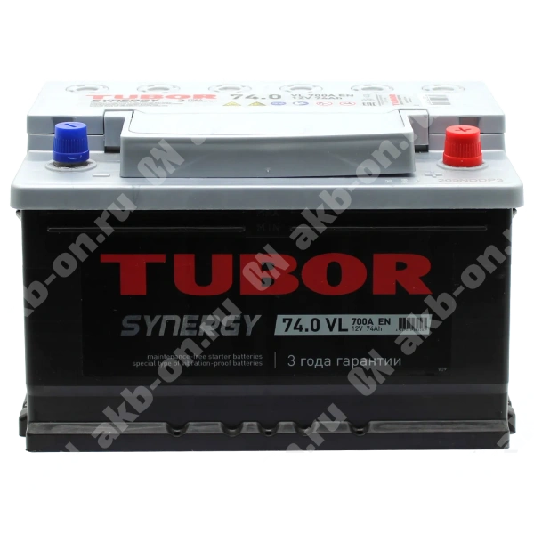 Аккумулятор автомобильный 12В 74Ач TUBOR SYNERGY обратной полярности низ.