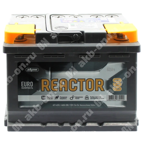 Аккумулятор автомобильный 12В 62Ач Реактор обратной полярности 