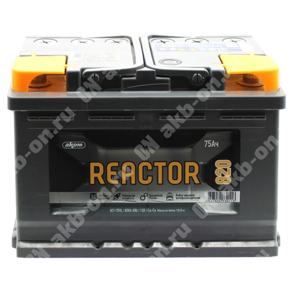 Аккумулятор автомобильный 12В 75Ач Реактор прямой полярности