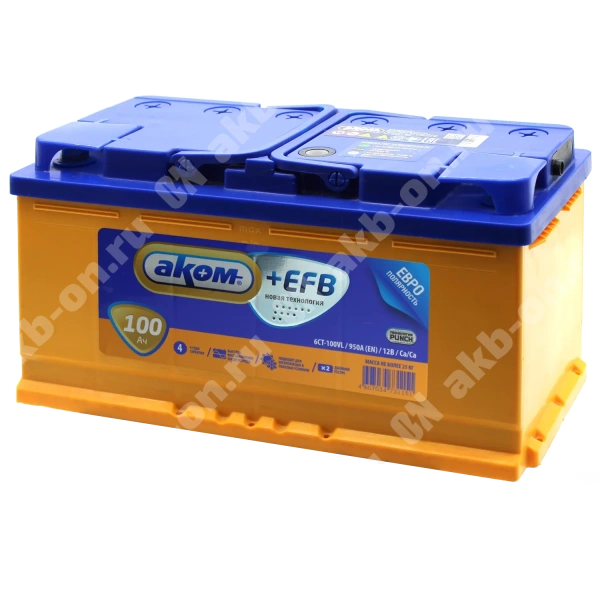 Аккумулятор автомобильный 12В 100Ач АКОМ +EFB обратной полярности 