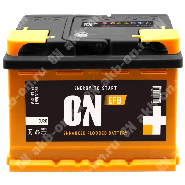 Аккумулятор автомобильный 12В 65Ач ON EFB обратной полярности  