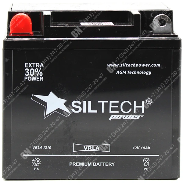 Аккумулятор мотоциклетный 12В 10Ач SILTECH AGM прямой полярности 12N9-3B