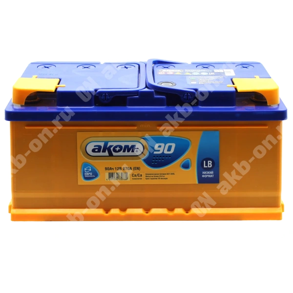 Аккумулятор автомобильный 12В 90Ач АКОМ обратной полярности  низ.