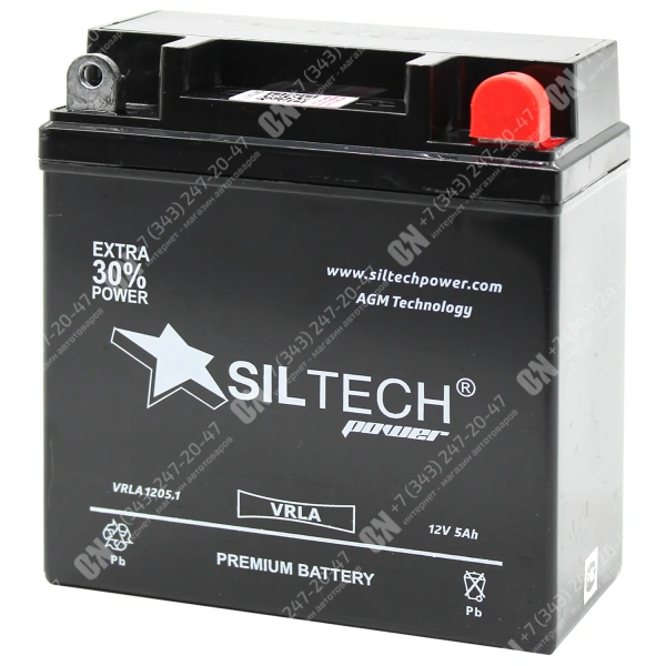 Аккумулятор мотоциклетный 12В 5Ач SILTECH AGM обратной полярности 12N5L-BS