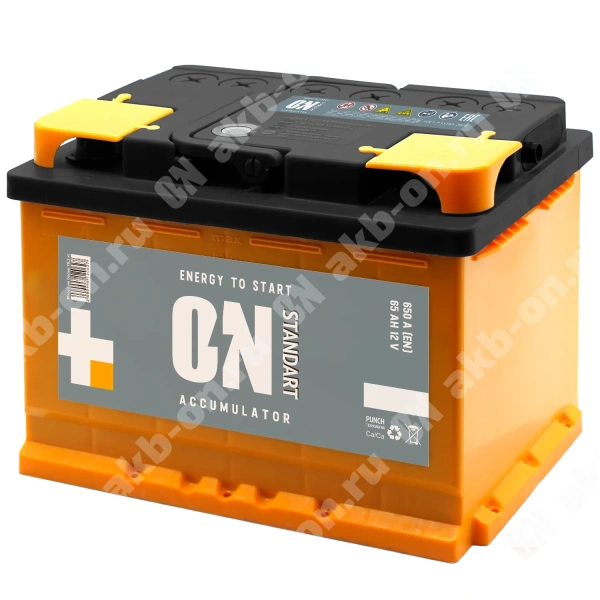 Аккумулятор автомобильный 12В 65Ач ON Standart прямой полярности