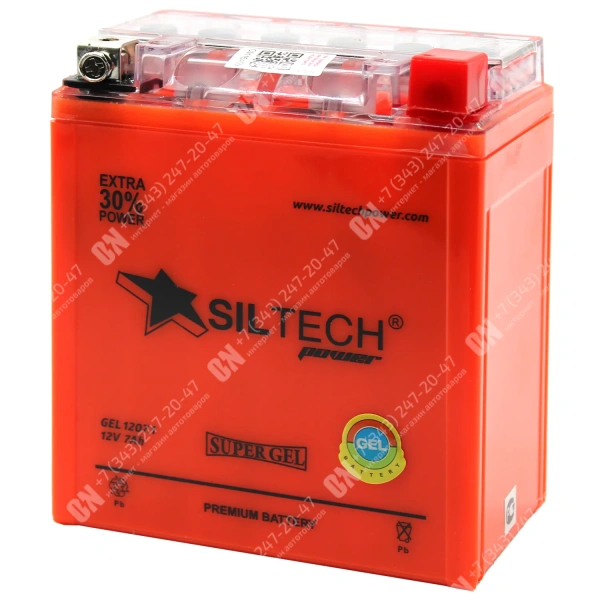 Аккумулятор мотоциклетный 12В 7Ач SILTECH GEL обратной полярности YTX7L-BS