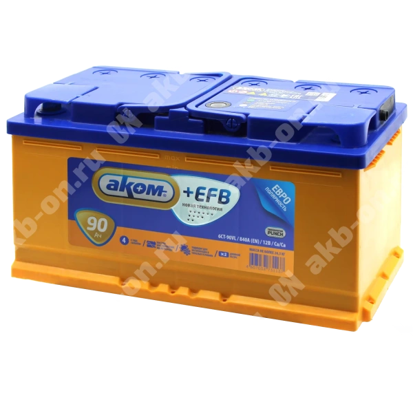 Аккумулятор автомобильный 12В 90Ач АКОМ +EFB обратной полярности 