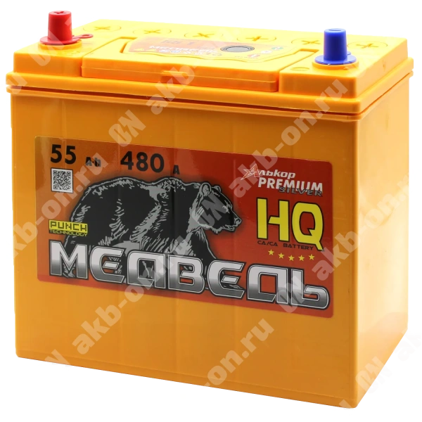 Аккумулятор автомобильный 12В 55Ач Медведь Са/Са Asia 65B24R прямой полярности