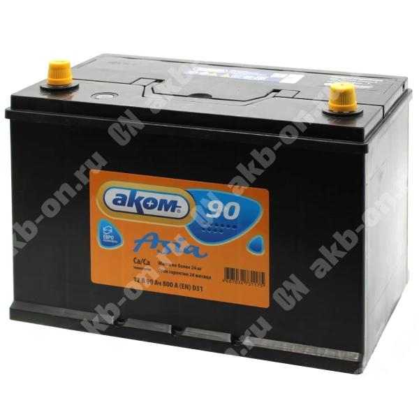 Аккумулятор автомобильный 12В 90Ач АКОМ Asia 90D31L обратной полярности 