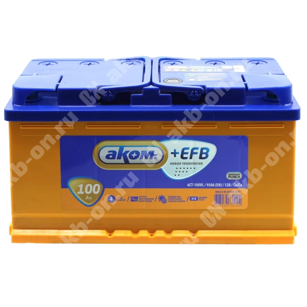 Аккумулятор автомобильный 12В 100Ач АКОМ +EFB прямой полярности