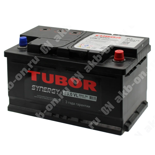 Аккумулятор автомобильный 12В 85Ач TUBOR SYNERGY обратной полярности низ.