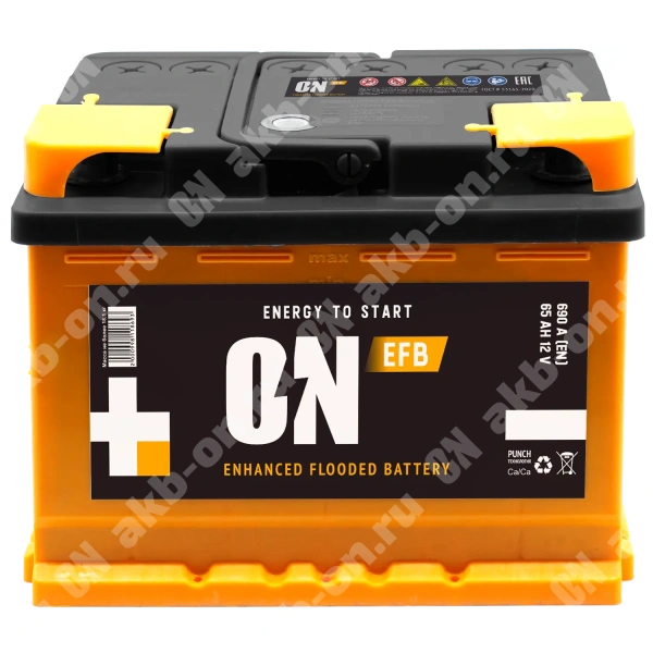 Аккумулятор автомобильный 12В 65Ач ON EFB прямой полярности