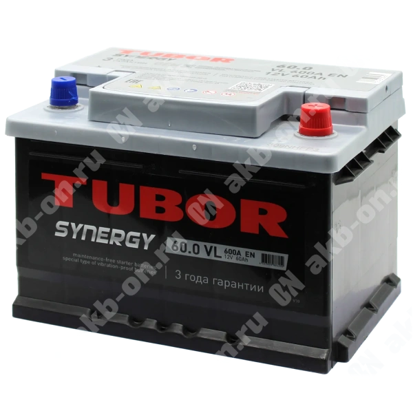 Аккумулятор автомобильный 12В 60Ач TUBOR SYNERGY обратной полярности низ.