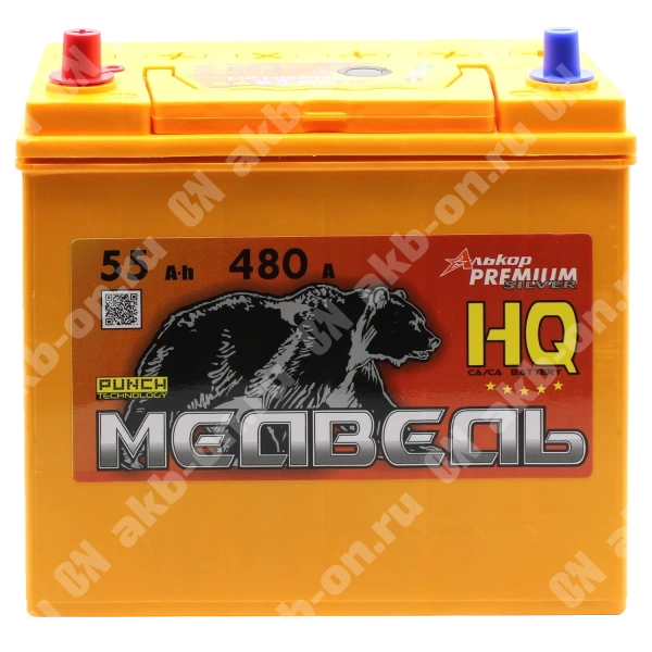 Аккумулятор автомобильный 12В 55Ач Медведь Са/Са Asia 65B24R прямой полярности