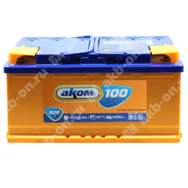 Аккумулятор автомобильный 12В 100Ач АКОМ прямой полярности