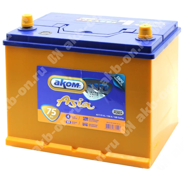 Аккумулятор автомобильный 12В 75Ач АКОМ Asia +EFB 85D26L обратной полярности 