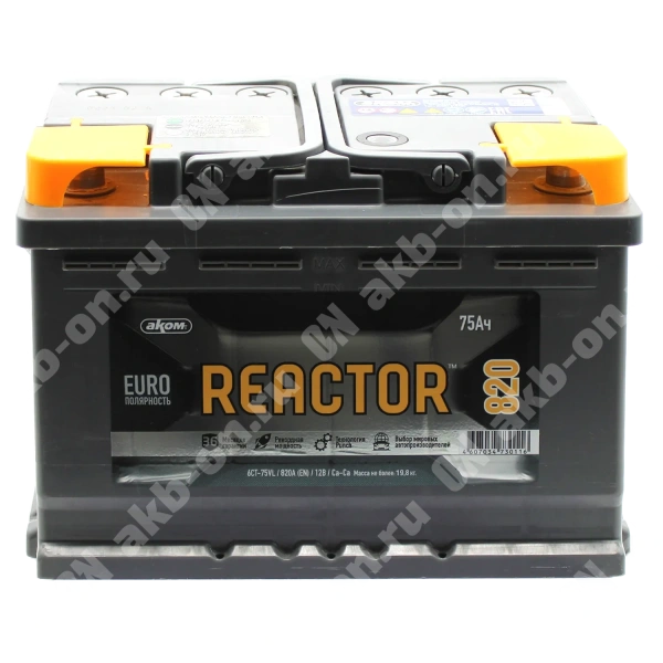 Аккумулятор автомобильный 12В 75Ач Реактор обратной полярности 