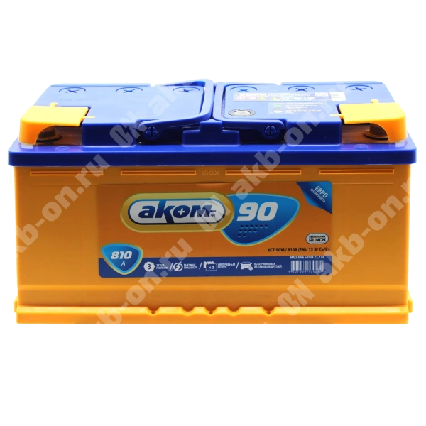 Аккумулятор автомобильный 12В 90Ач АКОМ обратной полярности 