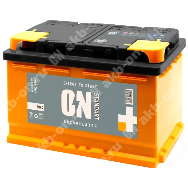 Аккумулятор автомобильный 12В 75Ач ON Standart обратной полярности  