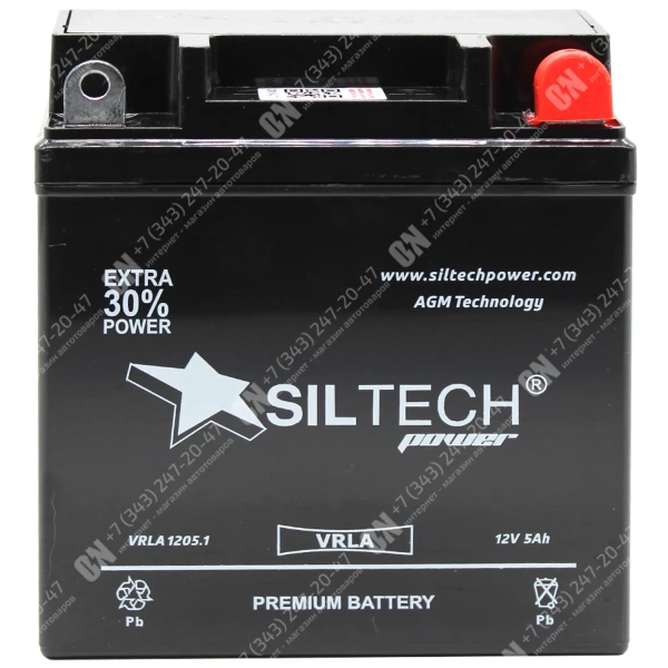 Аккумулятор мотоциклетный 12В 5Ач SILTECH AGM обратной полярности 12N5L-BS