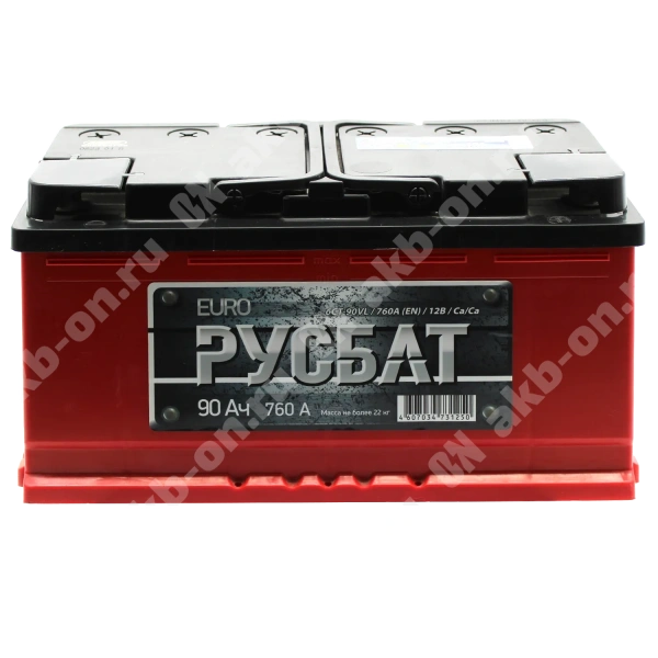 Аккумулятор автомобильный 12В 90Ач РусБат обратной полярности 