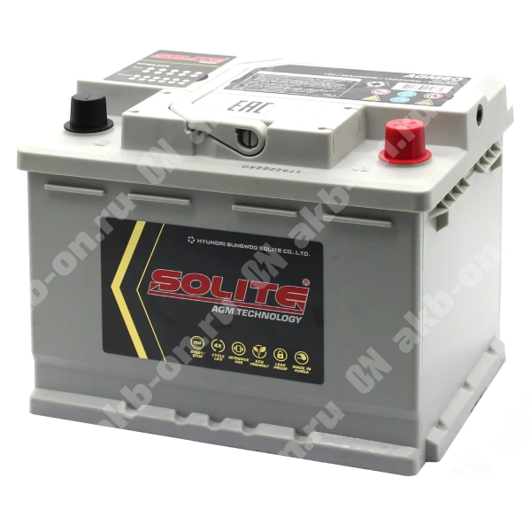 Аккумулятор автомобильный 12В 60Ач Solite AGM обратной полярности 